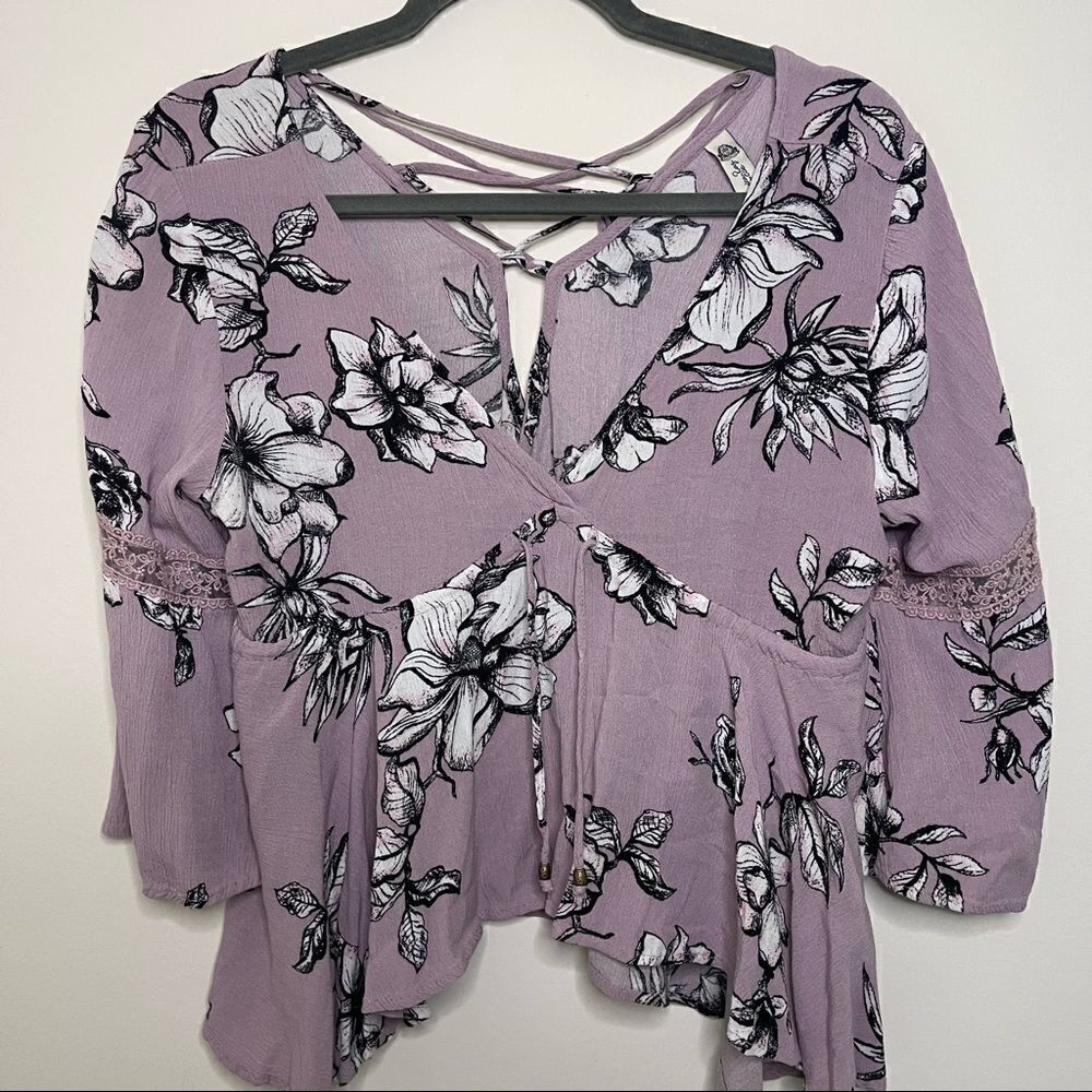 American Rag Floral Criss-Cross Blouse Top Small